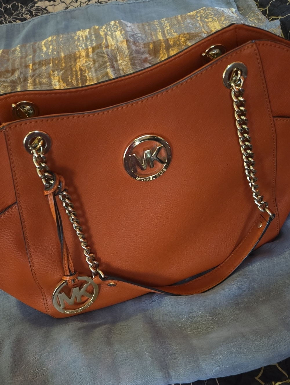Michael Kors Burnt Orange Saffiano Leather Tote with Gold Hardware